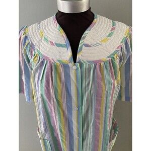 National House Coat Womens S Pastel Stripe Mumu Dress Seersucker Robe Grannycore